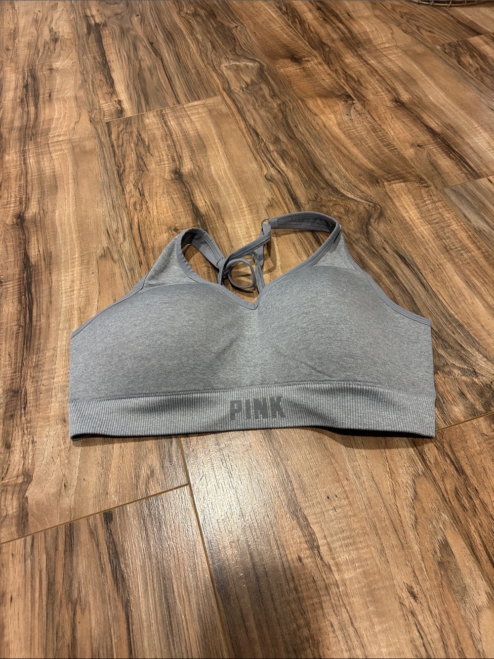 PINK Victoria's Secret Grey Seamless Racerback Sports Bra